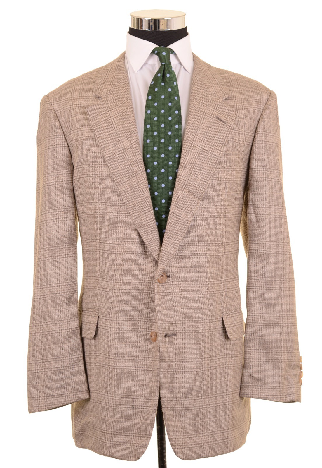 Hickey Freeman Gray Beige Brown SILK WOOL Check Sport Coat Jacket Blazer 44 L