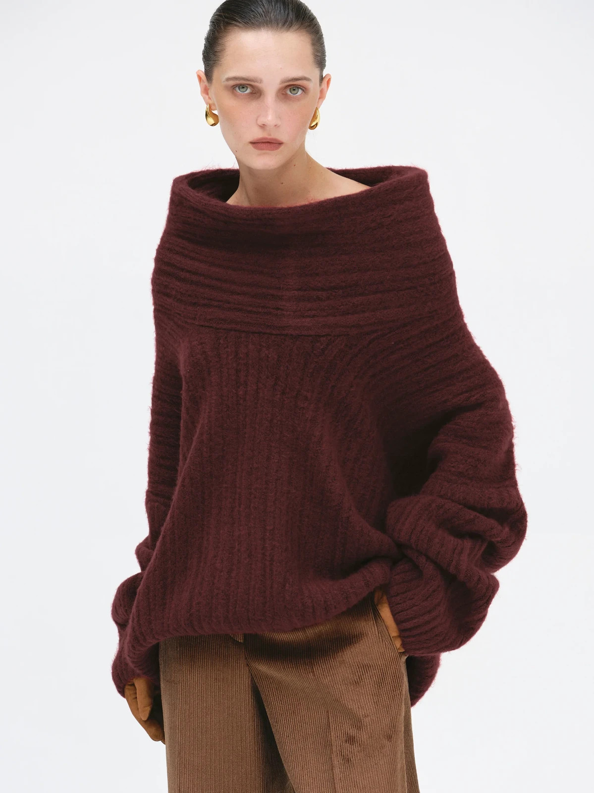 Source Unknown Becca Oversized High Roll Knit Pullover Sweater OS Burgundy BNWT