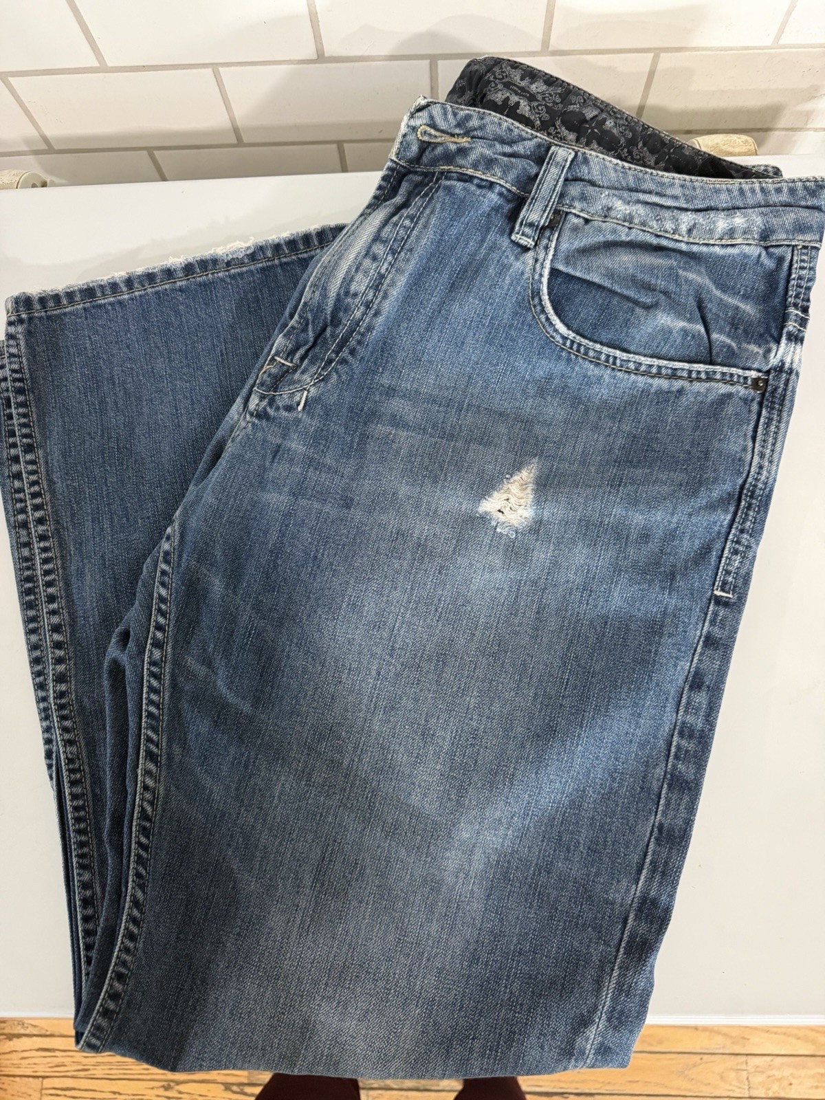 Buffalo David Bitton Men’s Blue Straight Distressed Denim Jeans Mid Rise
