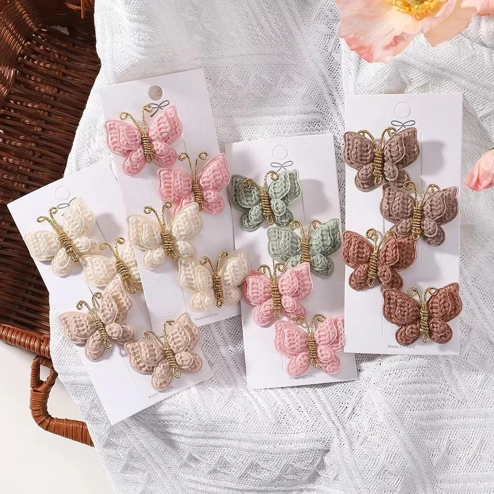 4pc Baby Girl Bow Butterfly Wool Crochet Hair Clips-Cute Set