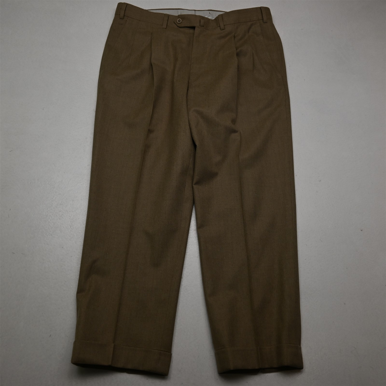 Ermegildo Zegna 32×28 Brown 100% Wool Flannel 75L102 Pleated Cuffed Mens Pants