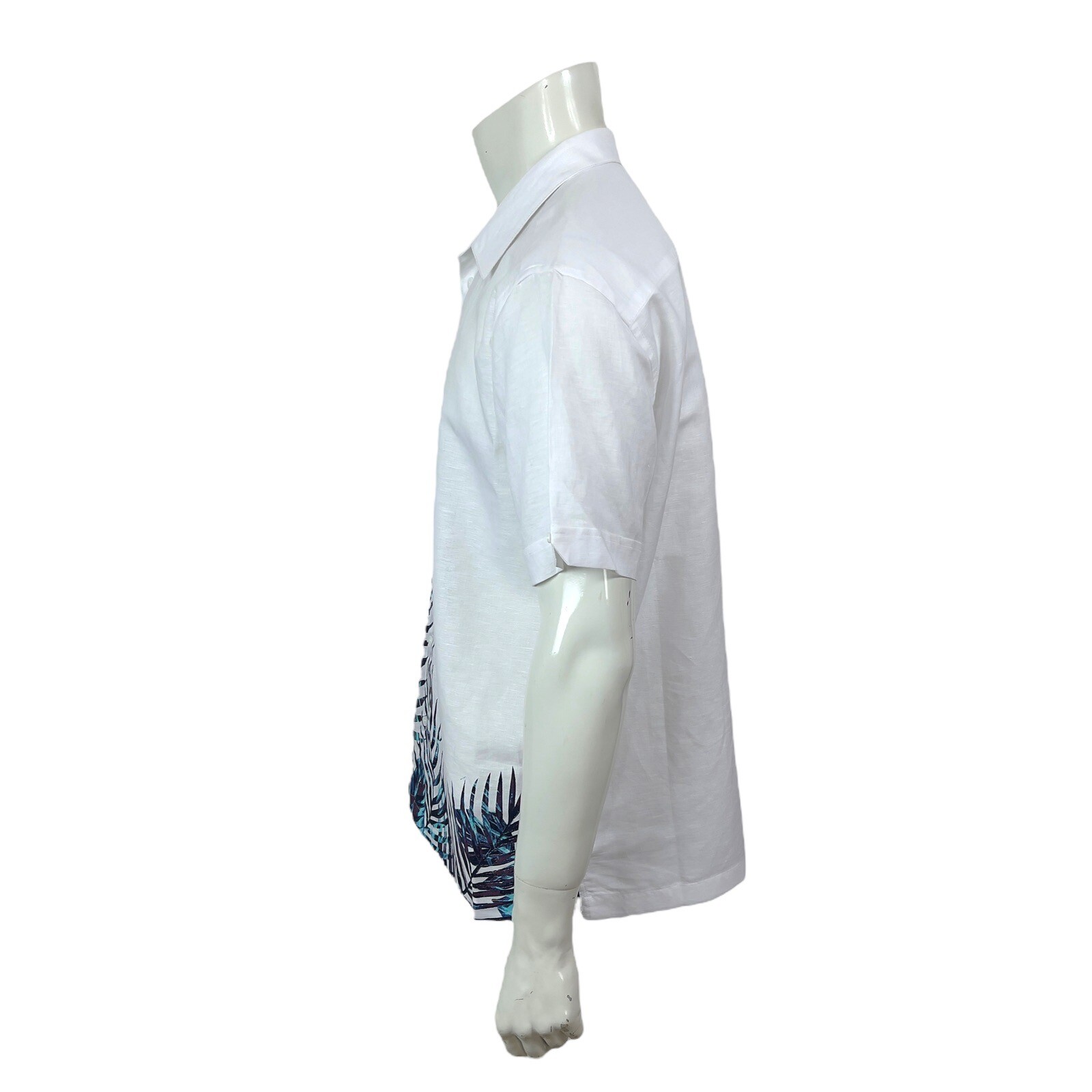 Cubavera Mens Large Brilliant White 64% Linen 36% Cotton Tropical Palms