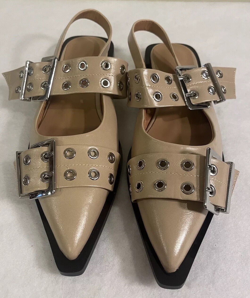 New Ladies Flats Slingback Pointed Toe Casual Daily Dress Sandals Shoes 7.5 Tan