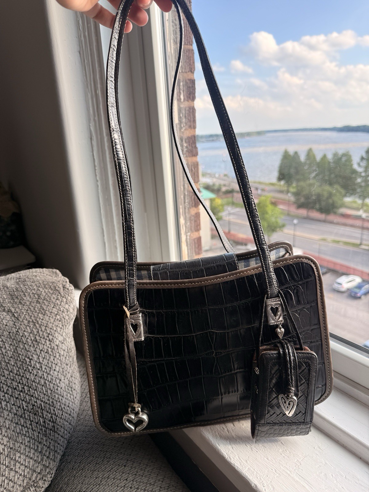Brighton Vintage Black Crocodile Leather Satchel Shoulder Bag 90s/Y2k