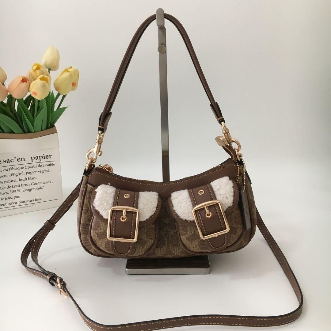 COACH Ashton Baguette Bag In Signature Canvas Tan/Natural CY658 Outlet