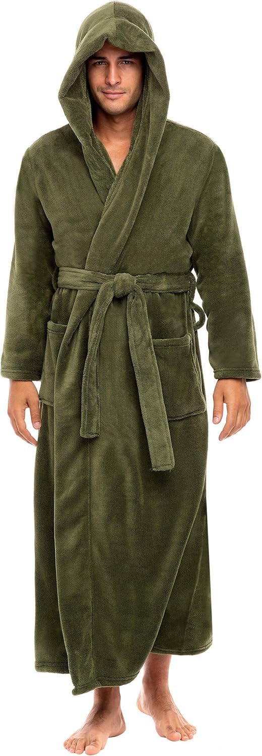 Men’s Extra Thick Plush Fleece Hooded Bathrobe Long Full Length Big & Tall