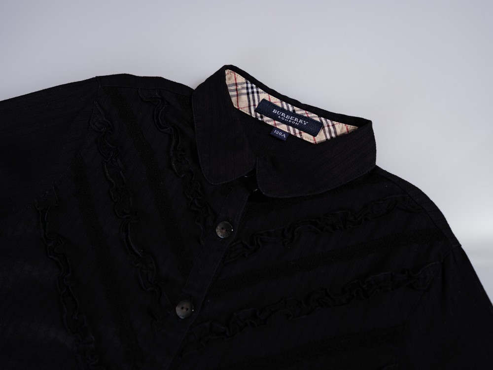 Burberry London Black Ruffle Blouse Shirt 120 Excellent Authentic Luxury Japan