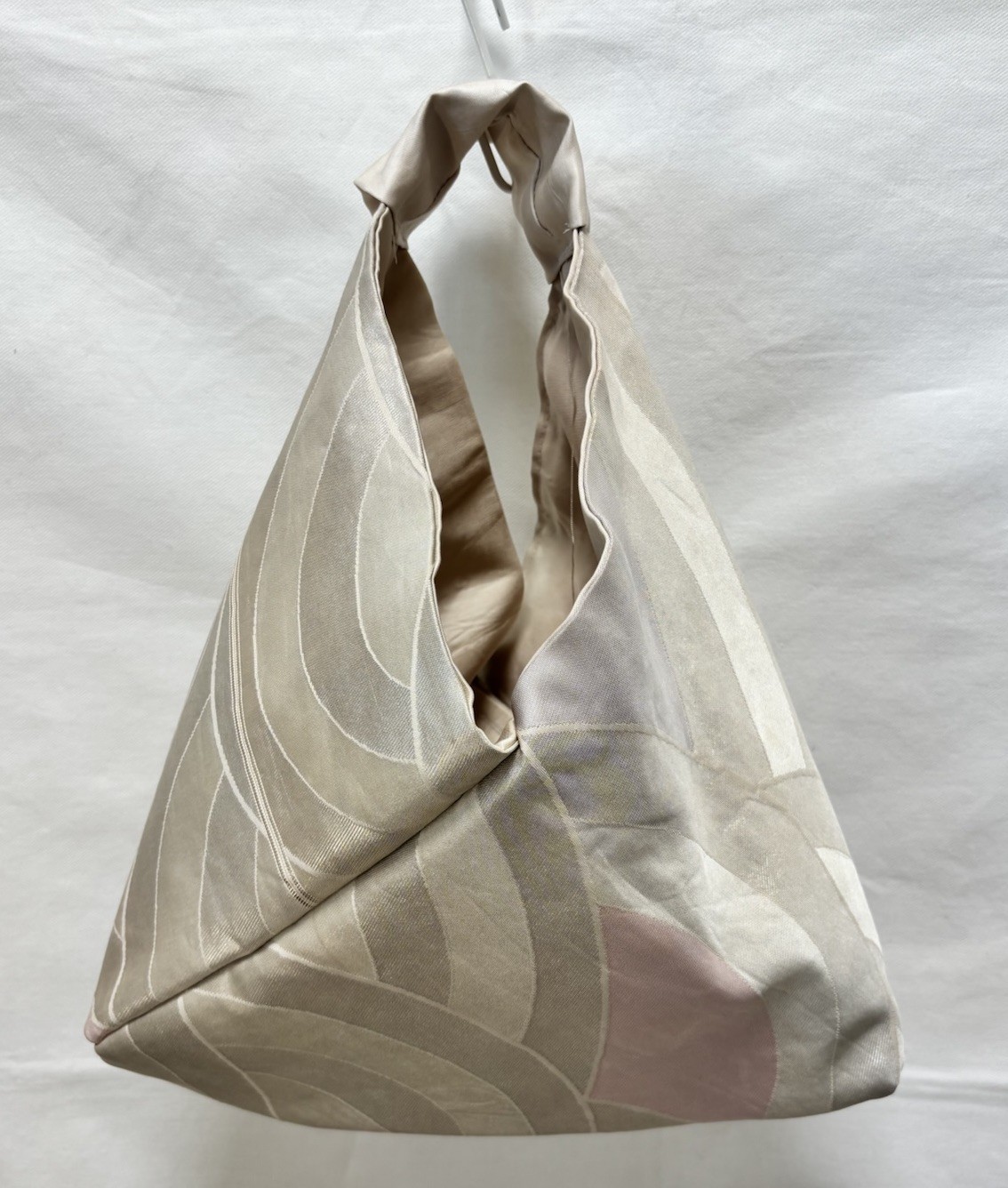 Vintage Japanese Obi Handbag Pearl Beige Geometric Silk Azuma Bukuro Bag