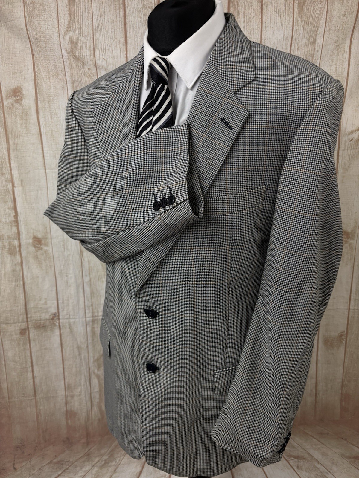 Mens 44 46 LONG Wool Blazer Jacket M&S St Michael Vintage Tweed Check Houndstoot