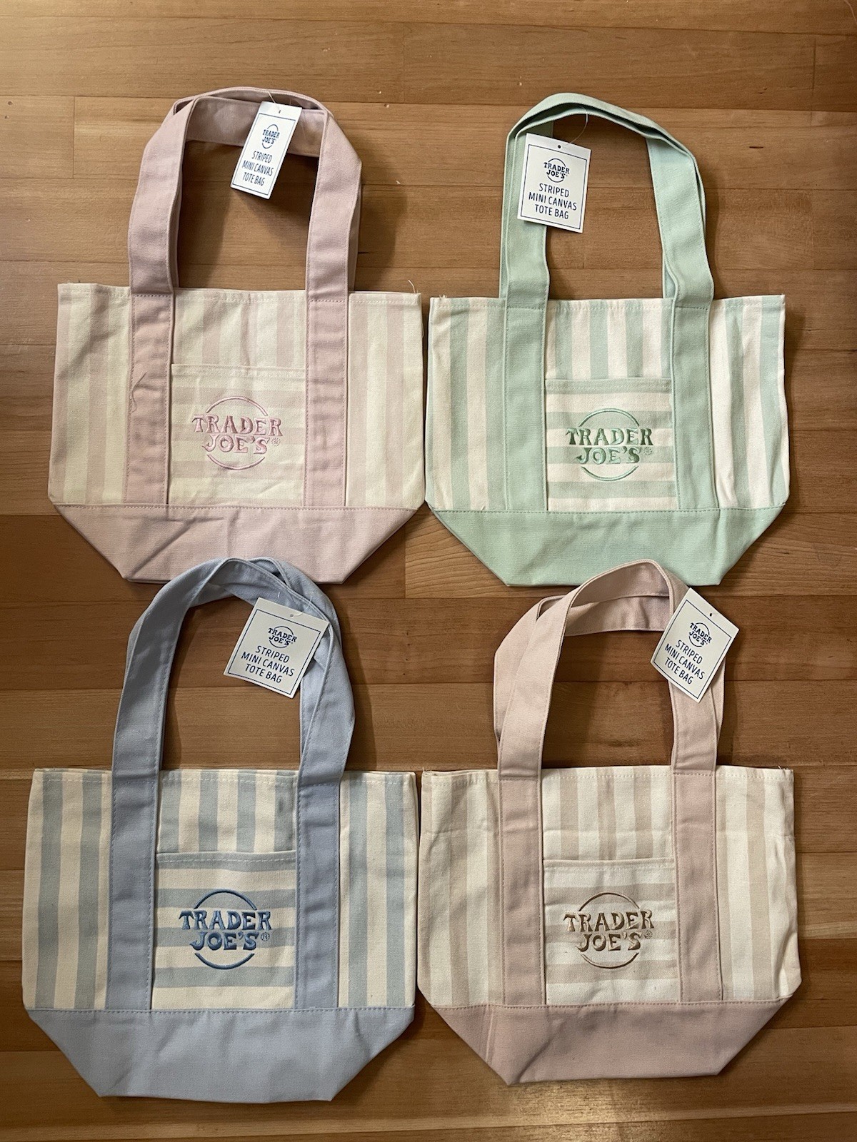Trader Joe’s Mini Canvas Totes, Striped Pastel, Set of 4