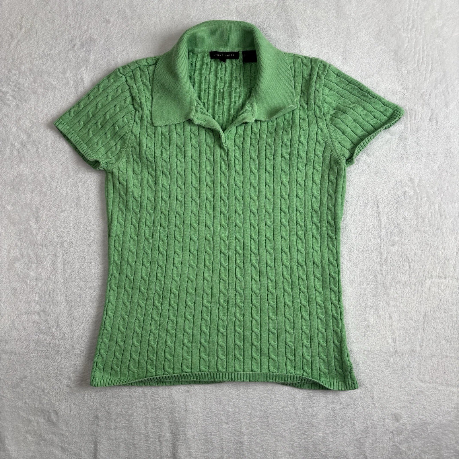 Jeanne Pierre Green Cable Knit Short Sleeve Collared Polo Shirt Women’s Small
