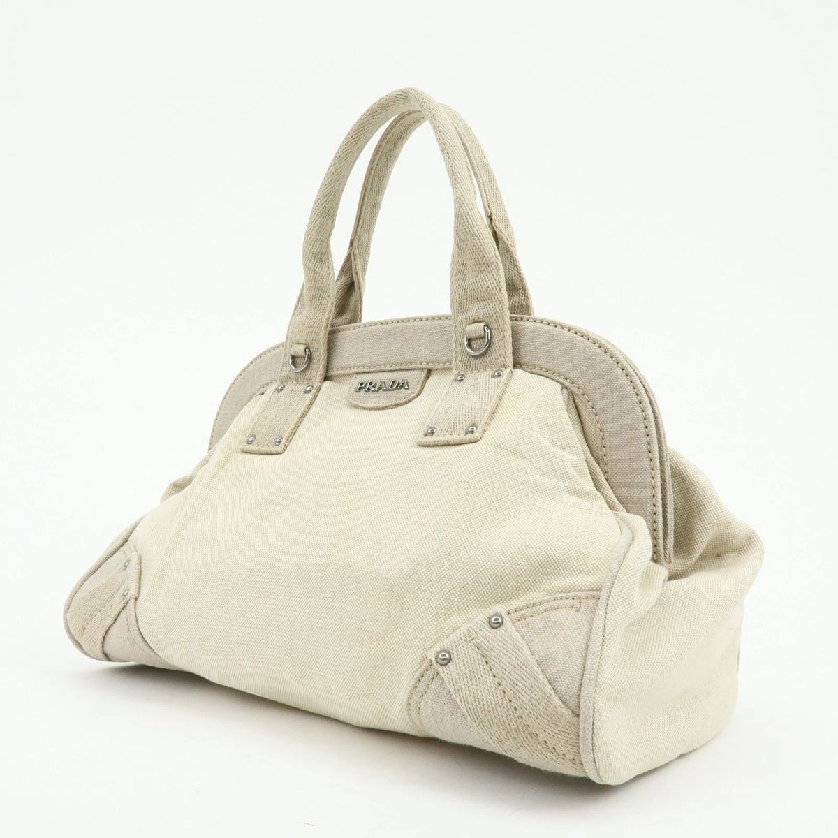 PRADA Mistolino Boston Bag Hand Bag Natural BN1886 Authentic Used