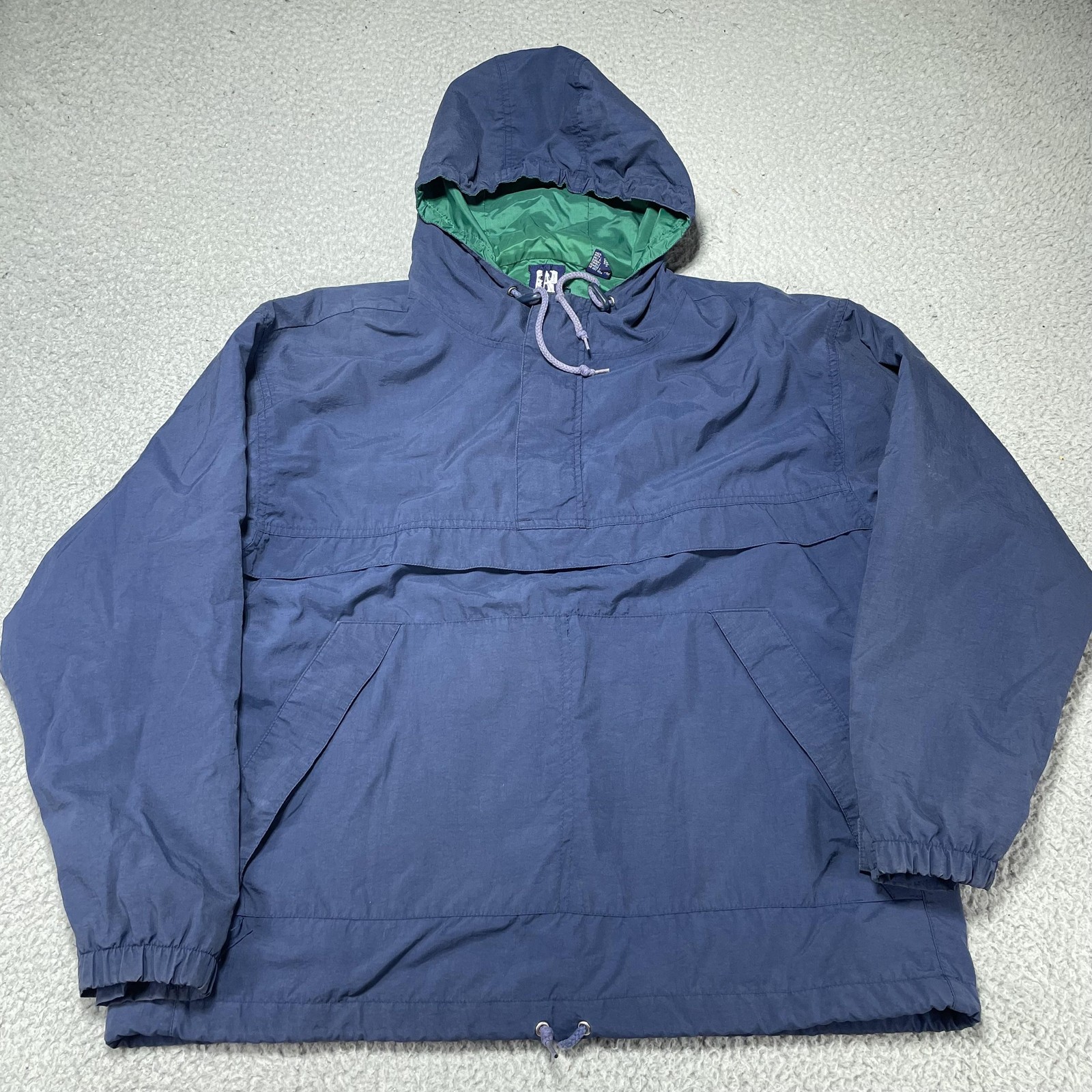 Vintage Gap Jacket Mens Medium Blue Green Nylon Hooded Anorak Pullover 90s