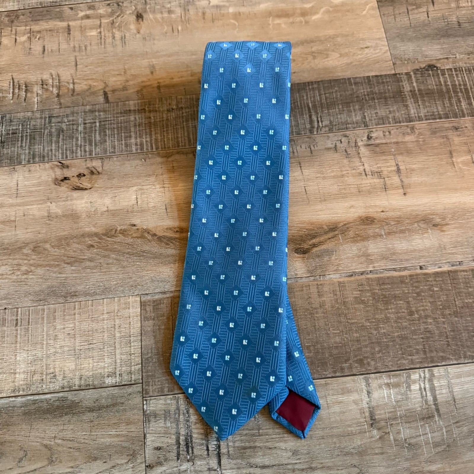 Blue Light Blue Geometric Woven Men’s Tie 100% Polyester Classic 57-60″ One Size