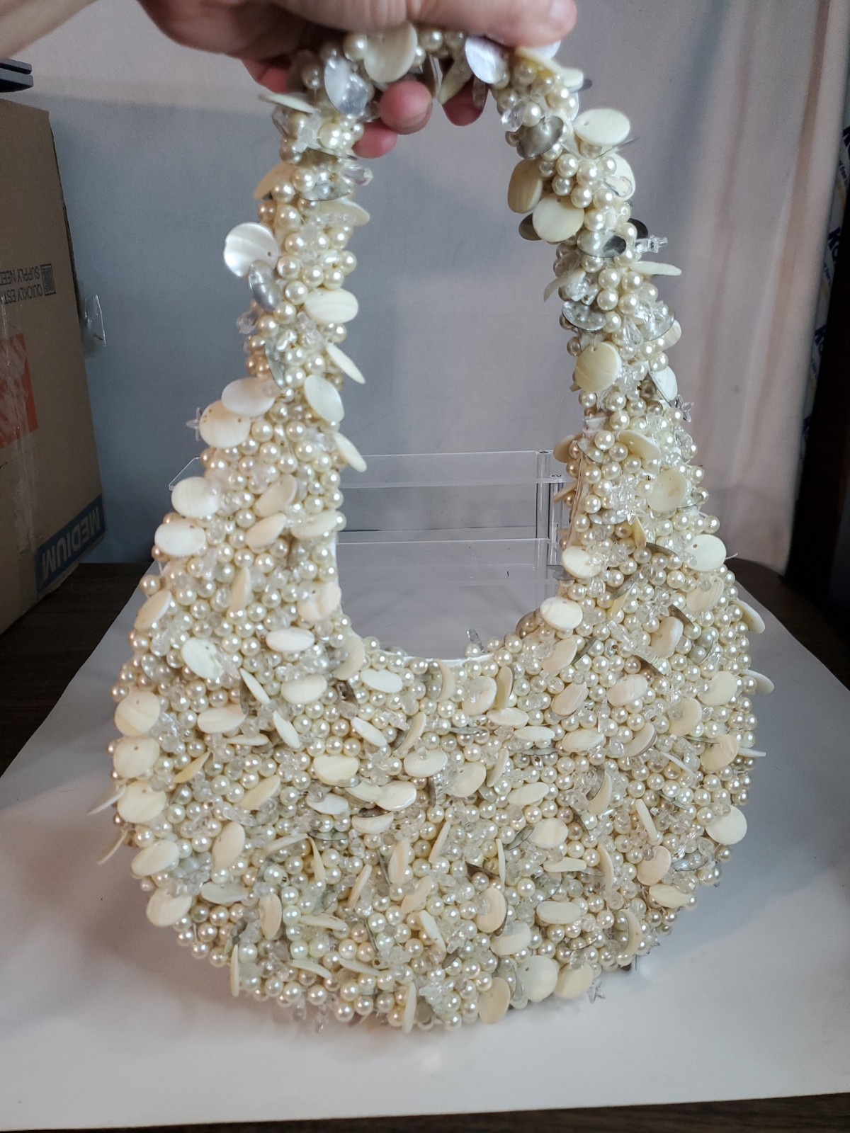 Natural Shell & Faux Pearl Beaded Shoulder Bag Purse Mermaidcore Coastal