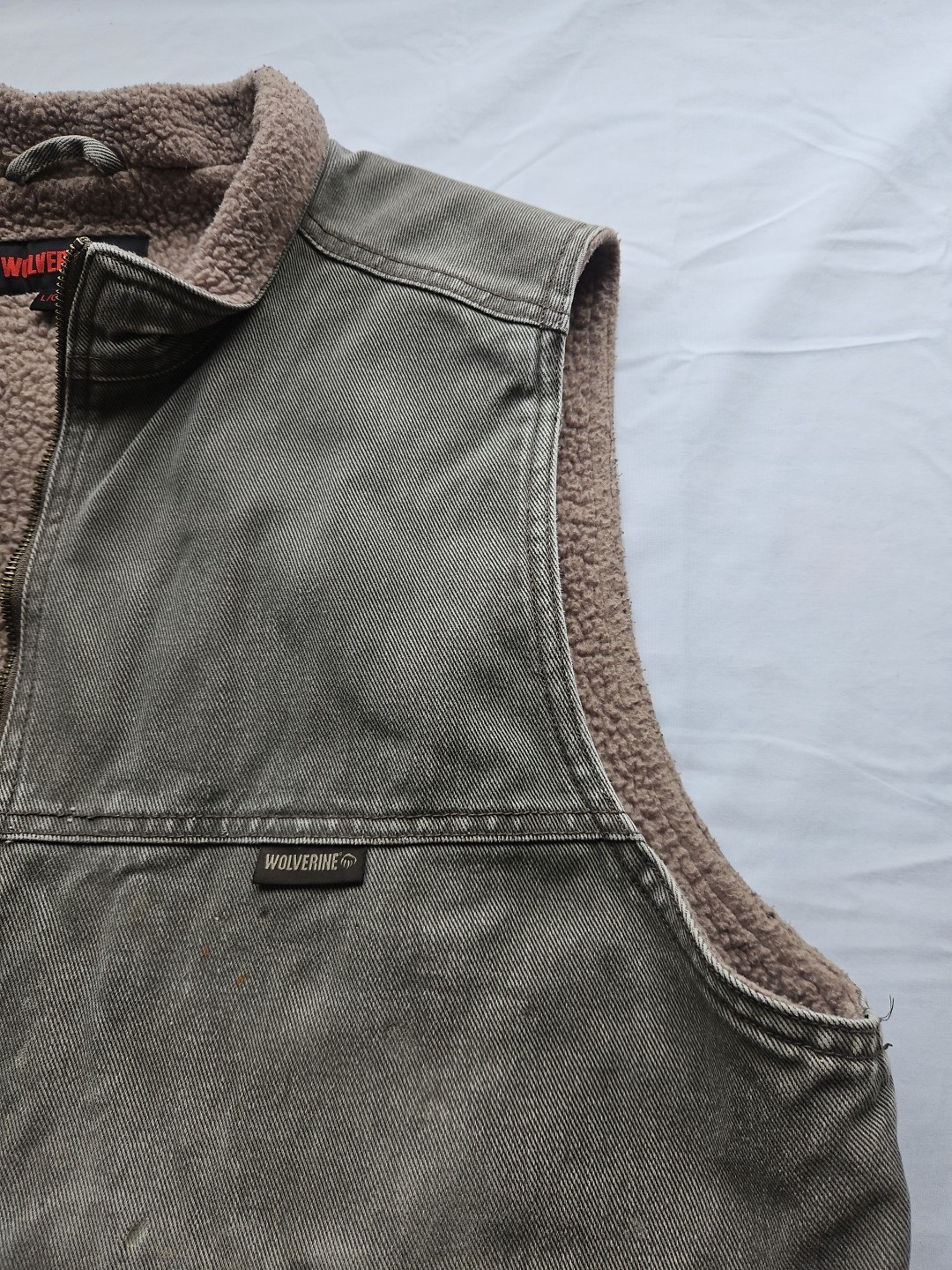 Wolverine Upland Vest Men’s Large Gray Sharpa Lined Chore Western Work Denim