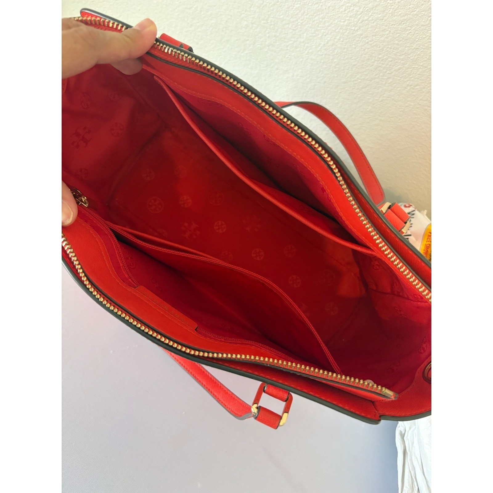 Tory Burch Robinson Red Saffiano Leather Tote Bag and Matching Wallet Set