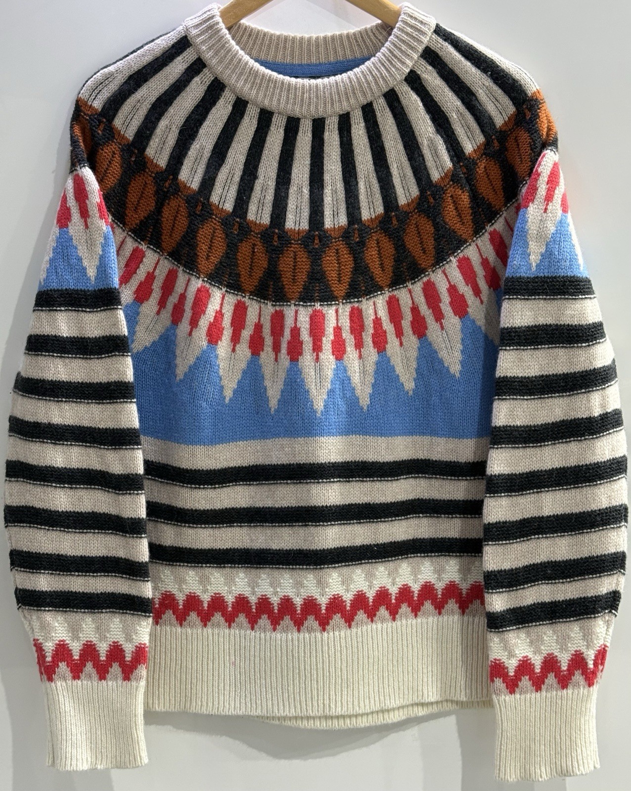 White Stuff Fair Isle Lambswool Jumper UK 14 Blue Nordic Pattern Wool Blend