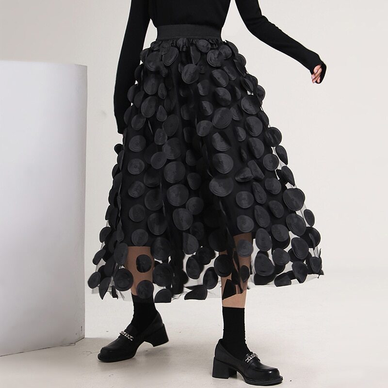Mesh Long Skirts Fashion Elastic High Waist Tulle Skirt Casual A-Line Skirt
