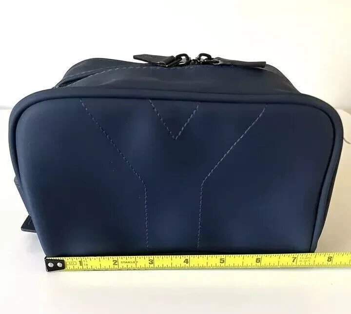 Yves Saint Laurent YSL Parfums Y Pouch slate blue faux leather travel Dopp Bag