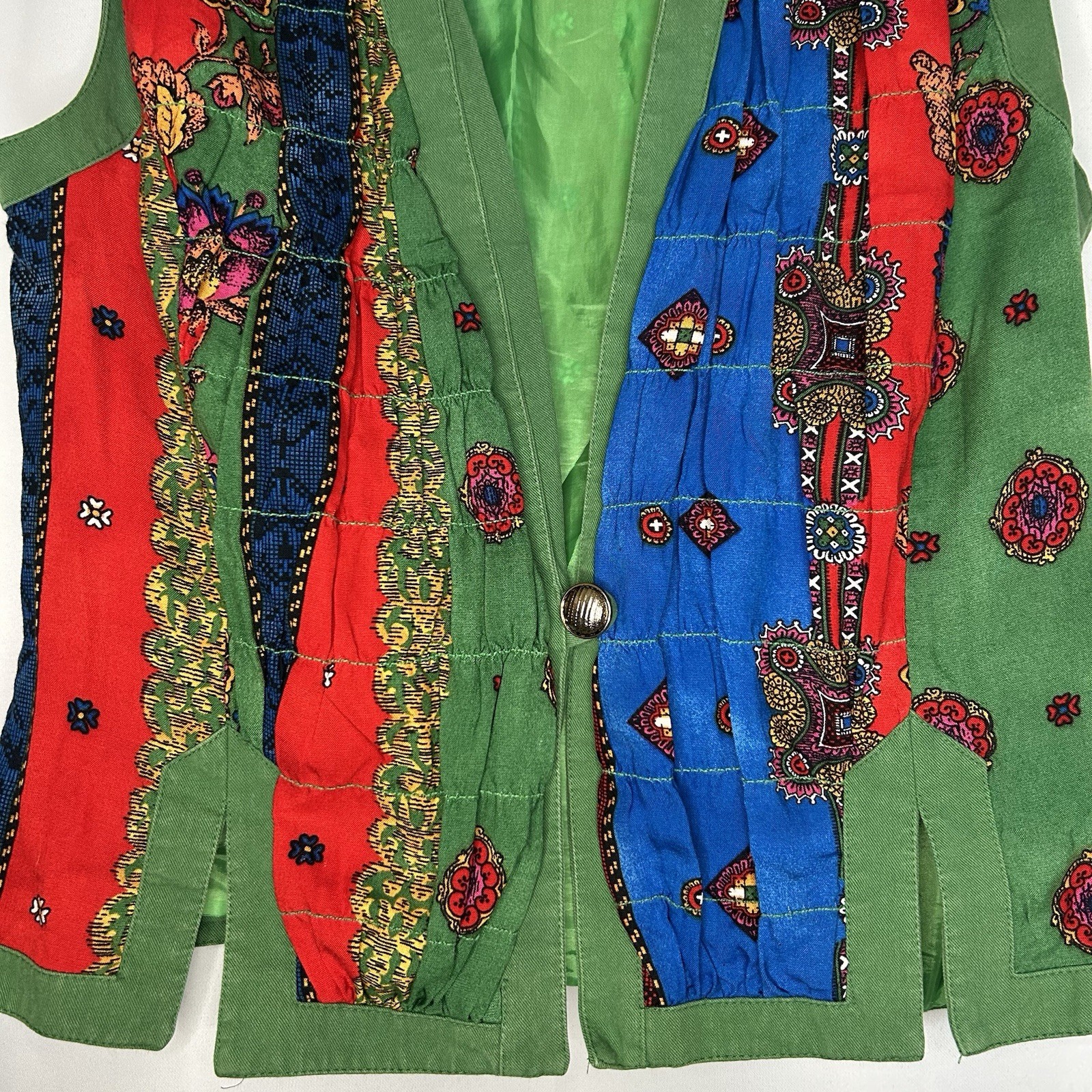 Howard Wolf Womens Vest Size 4 Green Multicolor Floral Print Boho Boutique VTG