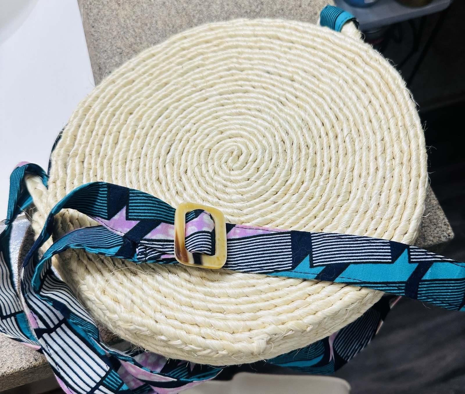 Artisanal Cream Fun Colors Strap Heavy Round Thread Vowen Crossbody Shoulder Bag