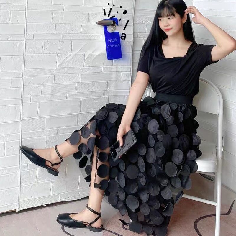Mesh Long Skirts Fashion Elastic High Waist Tulle Skirt Casual A-Line Skirt