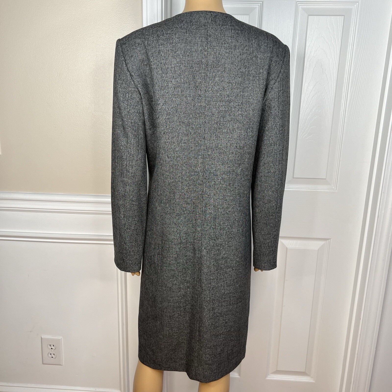 Calvin Klein Polyester Rayon Spandex Blazer Size 10 Gray Collarless Mid Length