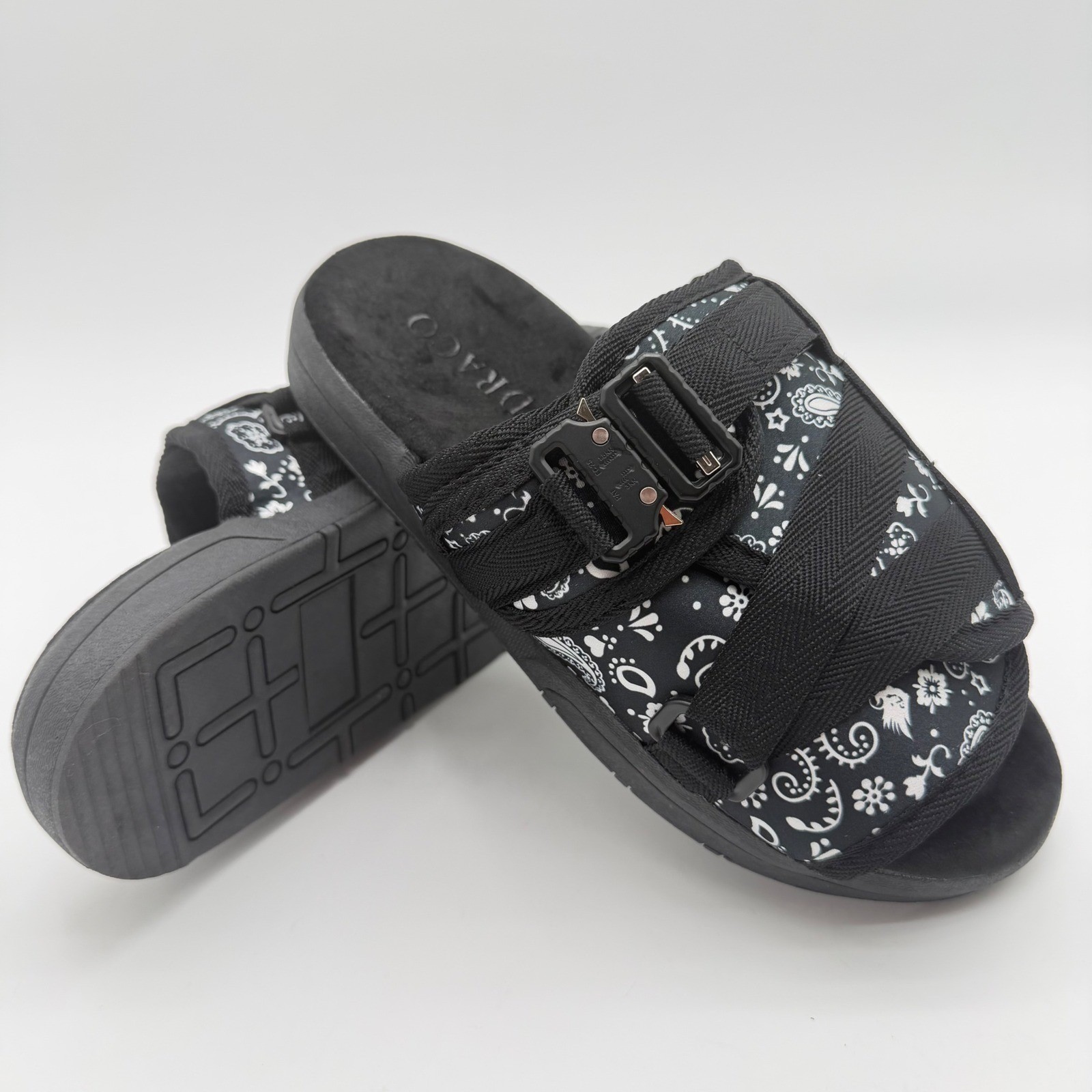 Draco Slides Black/White Bandana Skull Street Wear Slides Mens7-8 Womens 8-9.5