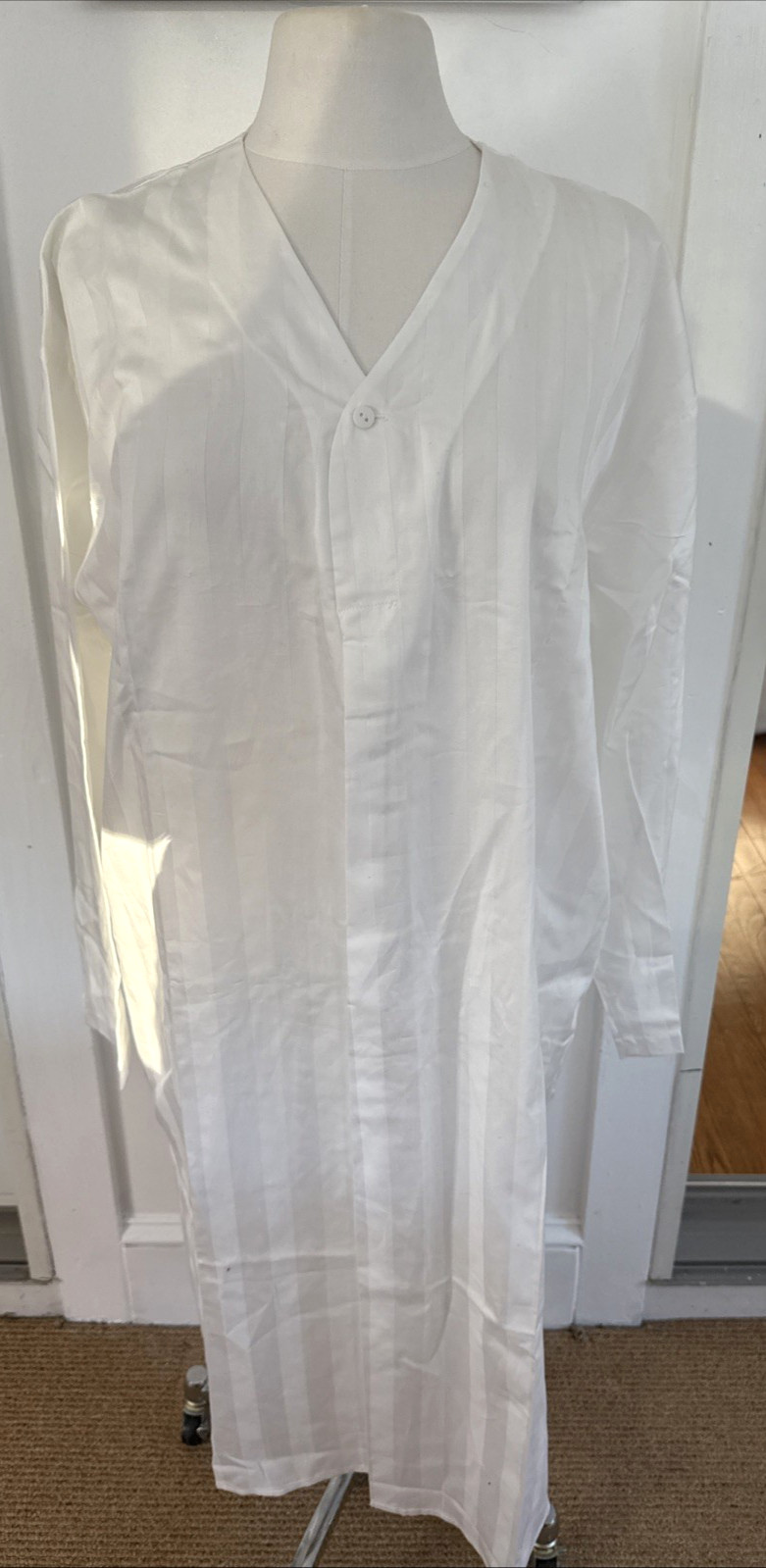 NWT Traditions Pamela Kline Night Shirt 100% Cotton Wht Tuxedo Stripe One Size
