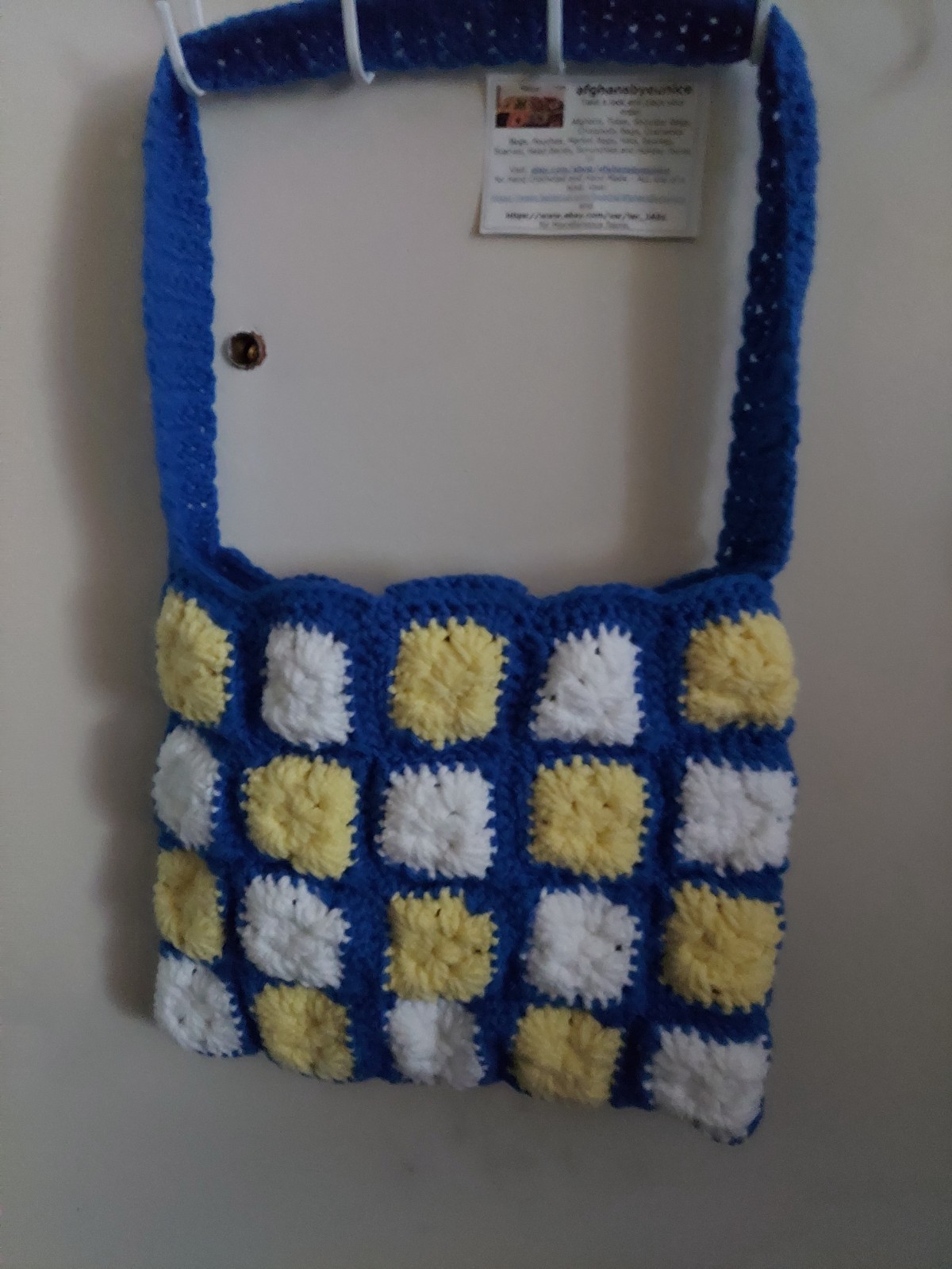 Royal Blueberry Purse, hand crocheted 13 inches wide, 11 inches deep