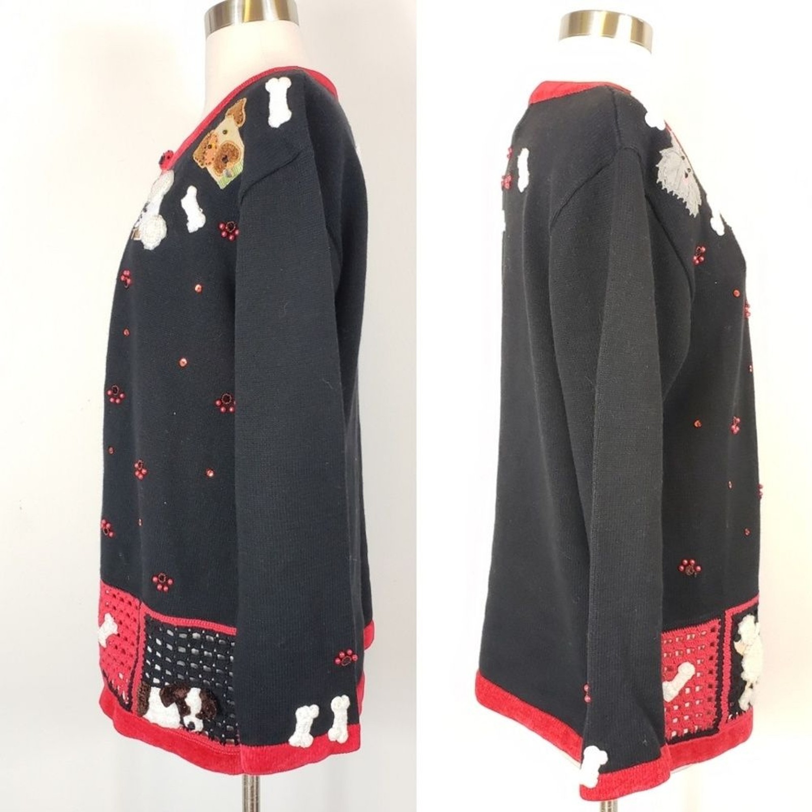 Quacker Factory Vintage Dog Lovers Cardigan Sweater Poodle Shih Tzu Pit Bull Ter