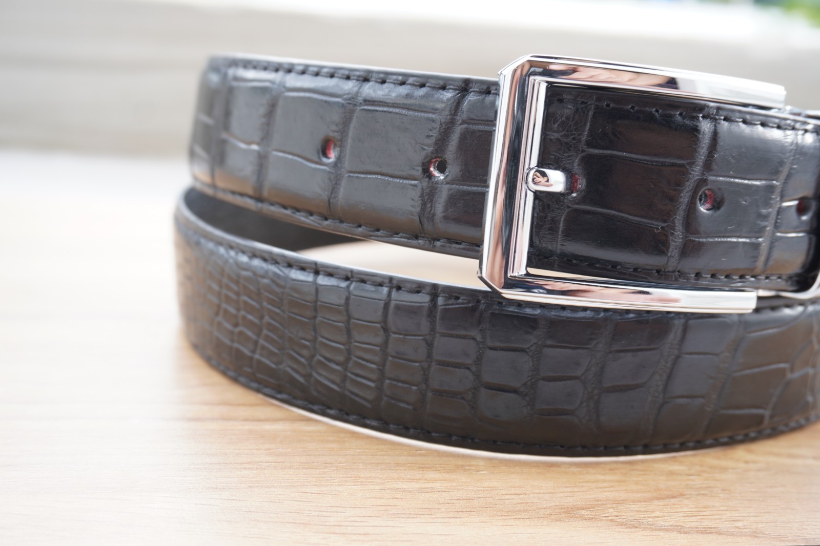 W 1.5 inch Black Genuine CROCODILE Belly LEATHER Skin Men’s Belt #M76
