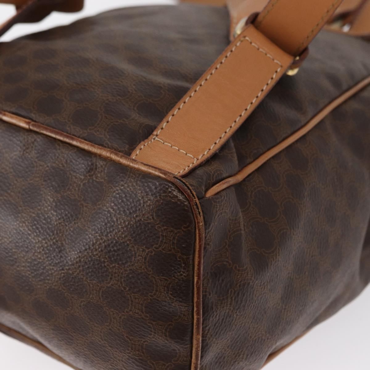 CELINE Macadam Canvas Backpack PVC Leather Brown Gold Auth 164150