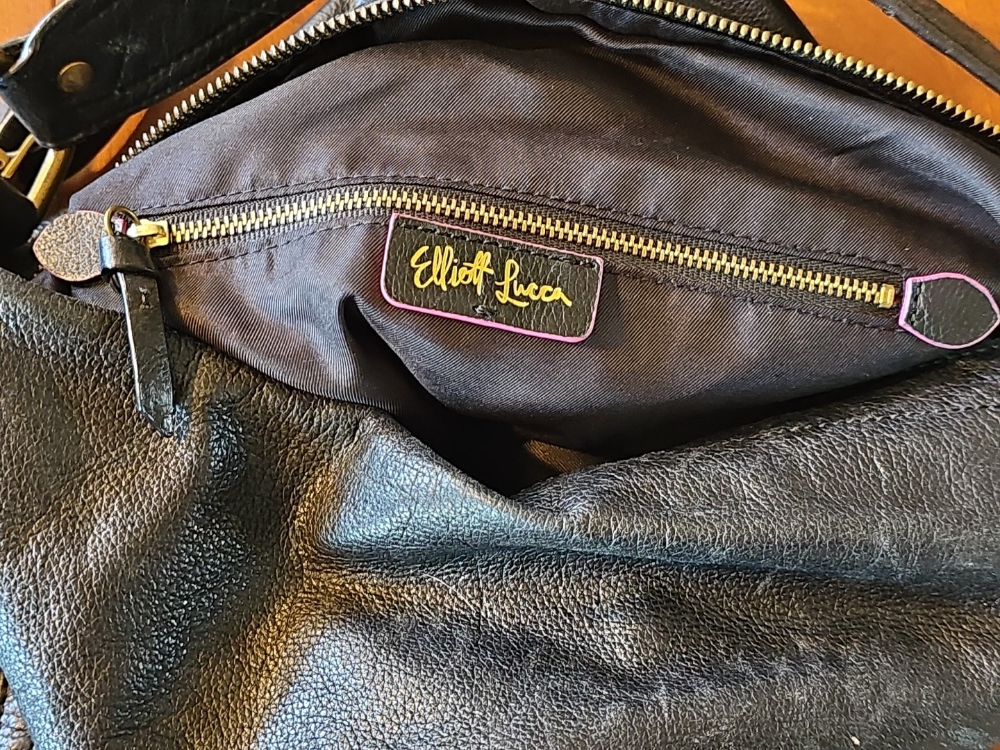Elliot Lucca Iara City Black 100% Leather Hobo Hand bag Pocketbook Purse