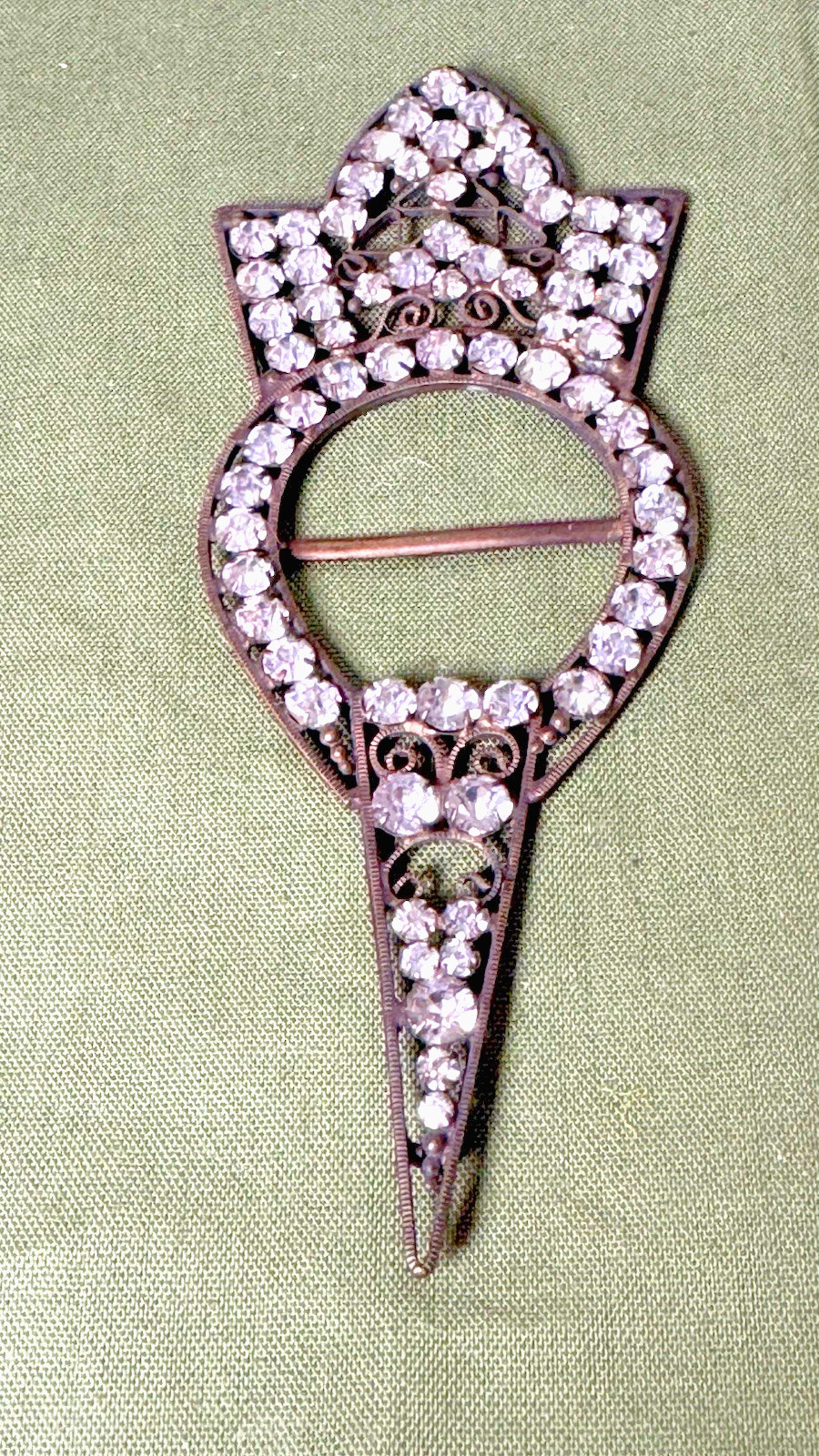 Antique 1920s Czech Buckle Slide Clear Paste Prong Set Rhinestones Sash Ornament