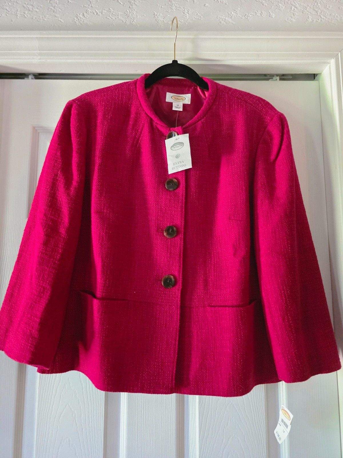 TALBOTS REDDISH FUSHIA COLOR COTTON BLEND BLAZER SZ.14 NWT