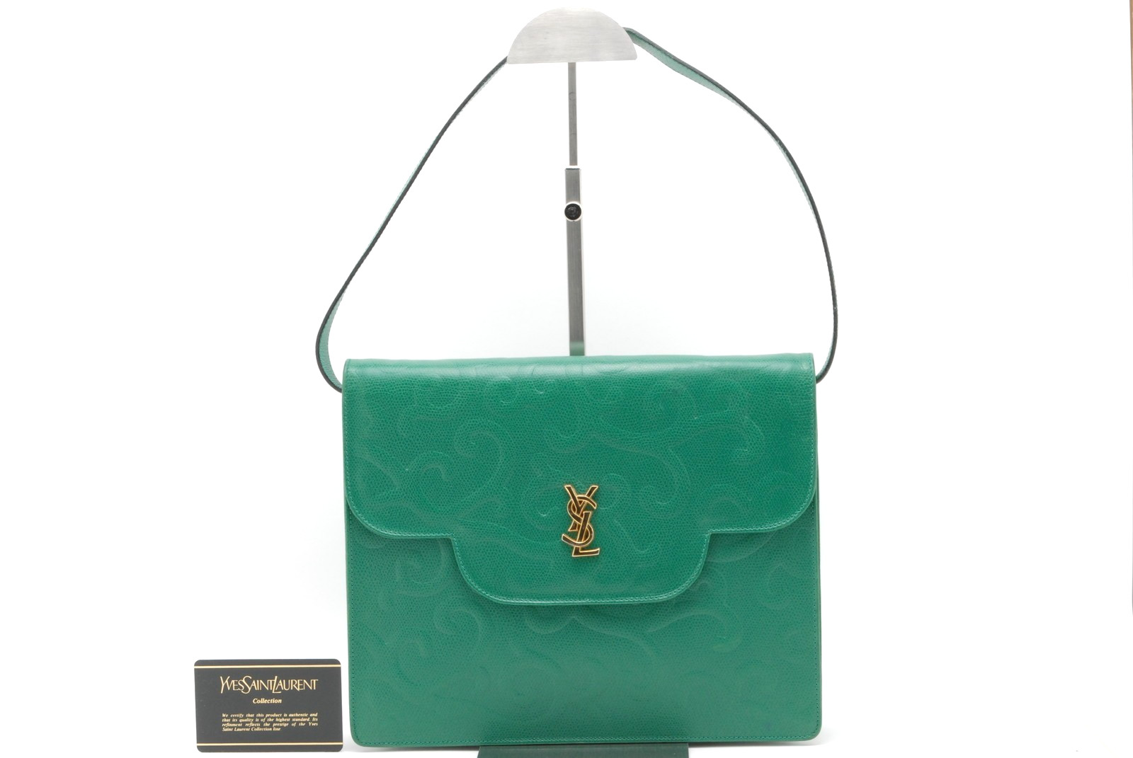Read‼ Yves Saint Laurent Shoulder Bag Arabesque Leather Green YSL