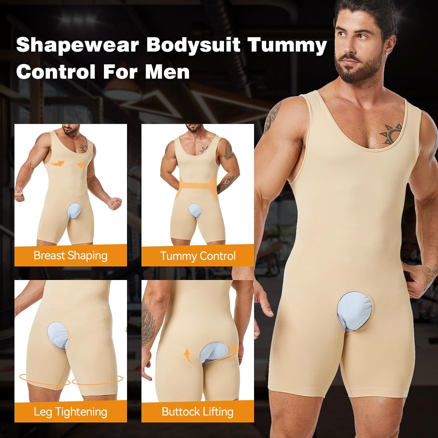 Men Full Body Shaper Compression Bodysuit Shapewear Firm Tummy Control Underwear