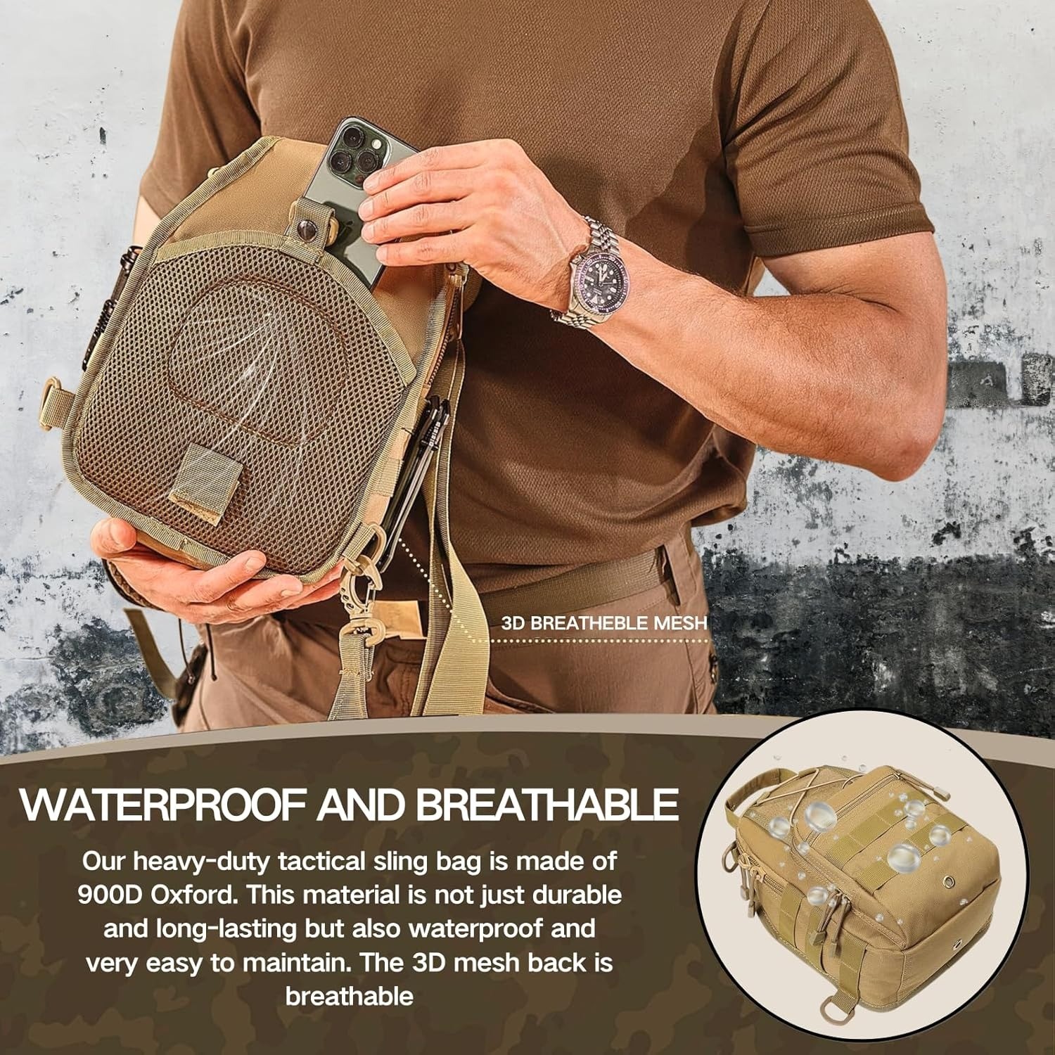 Tactical Sling Shoulder Backpack Outdoor MOLLE Military Men Crossbody Chest Bag