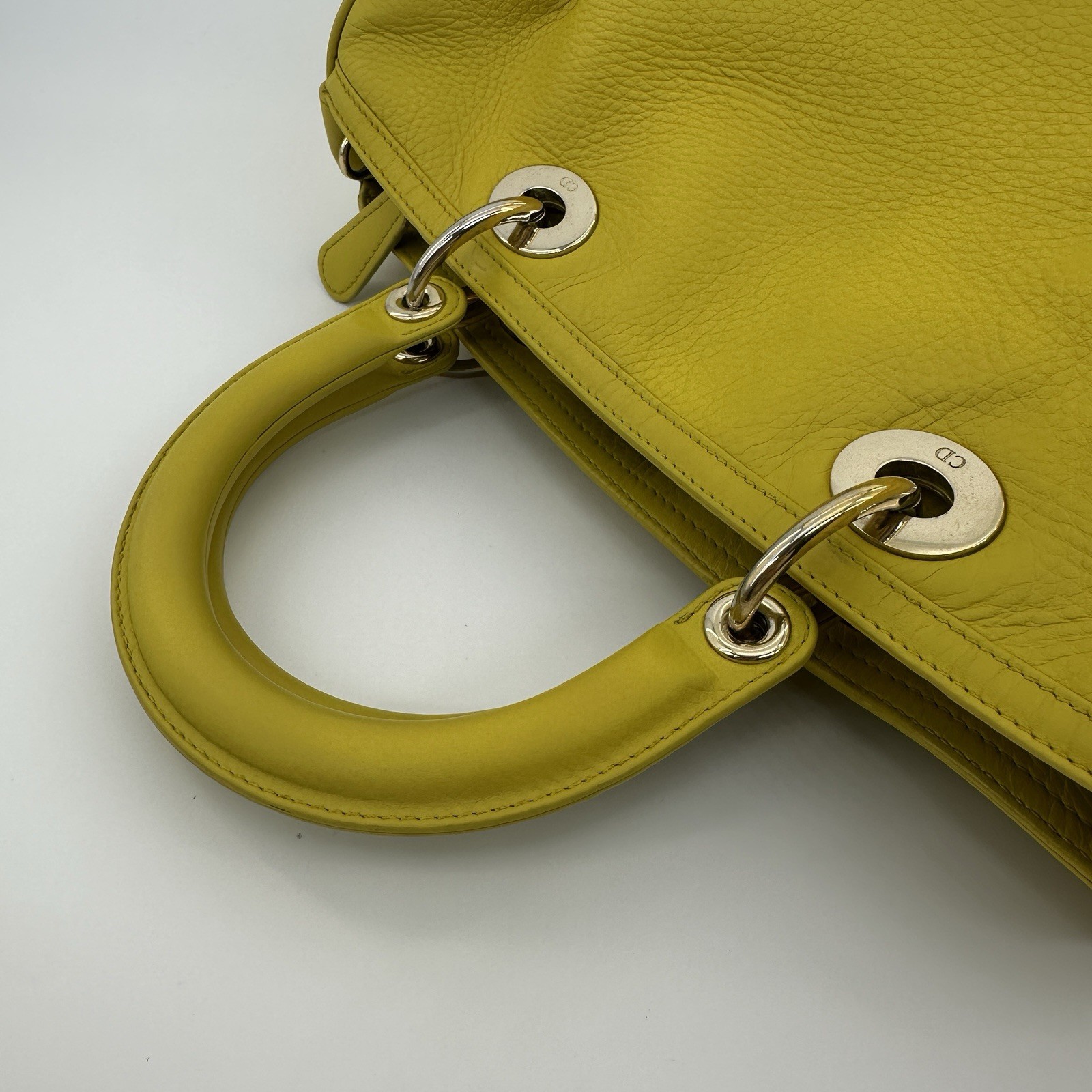 Dior Leather Top Handle & Shoulder Bag Lemon yellow leather.