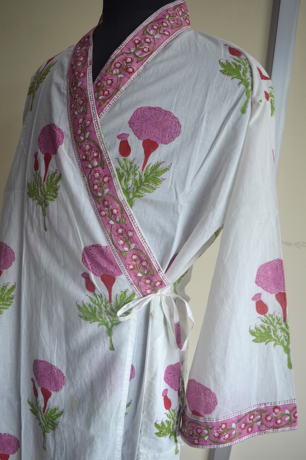 100% TARRIF FREE✅0% CHARGE Hand Block Japanese Kimono 100%Cotton Dress KM-34*