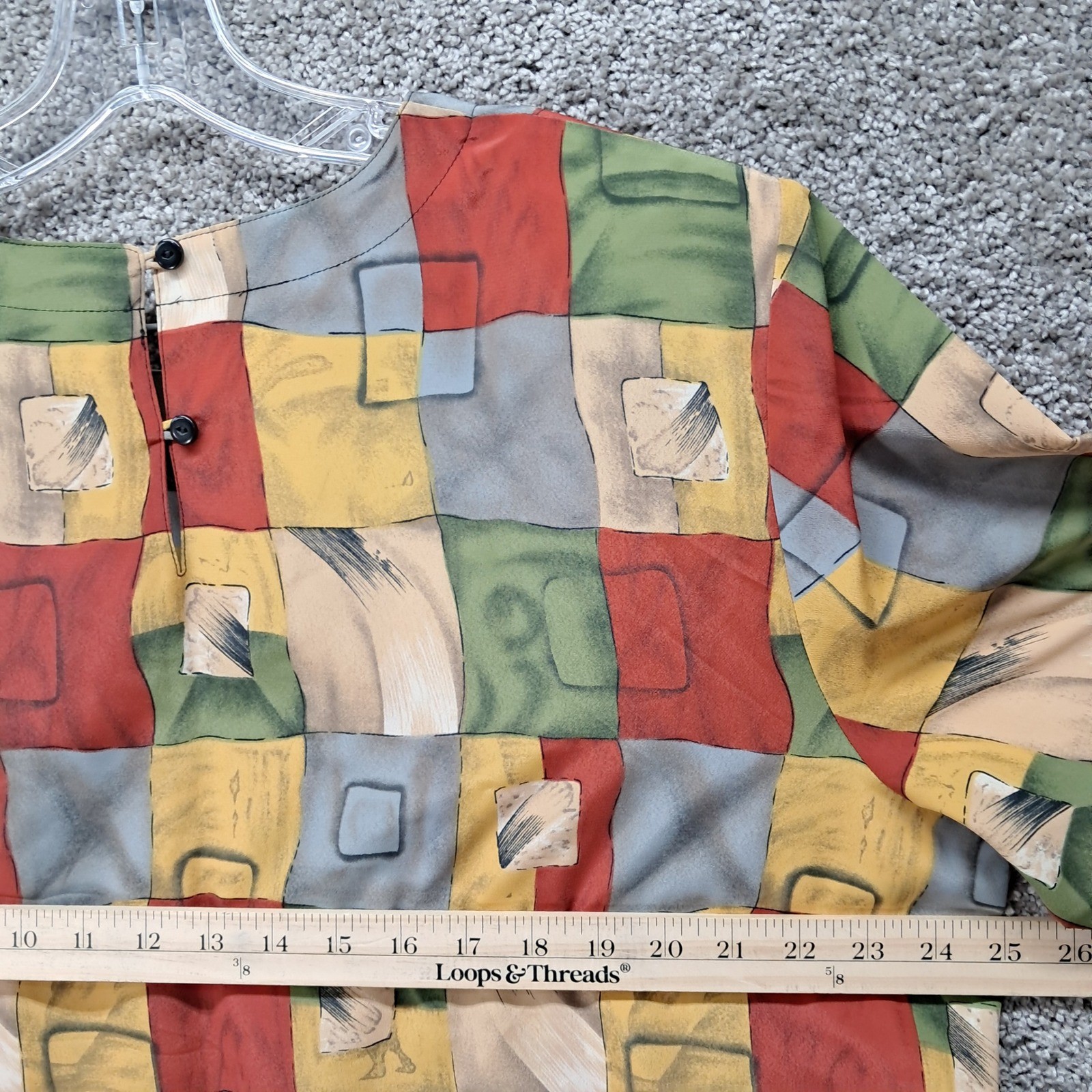 Modern Essentials Womens Multicolor Geometric Patchwork Short Sleeve Blouse
