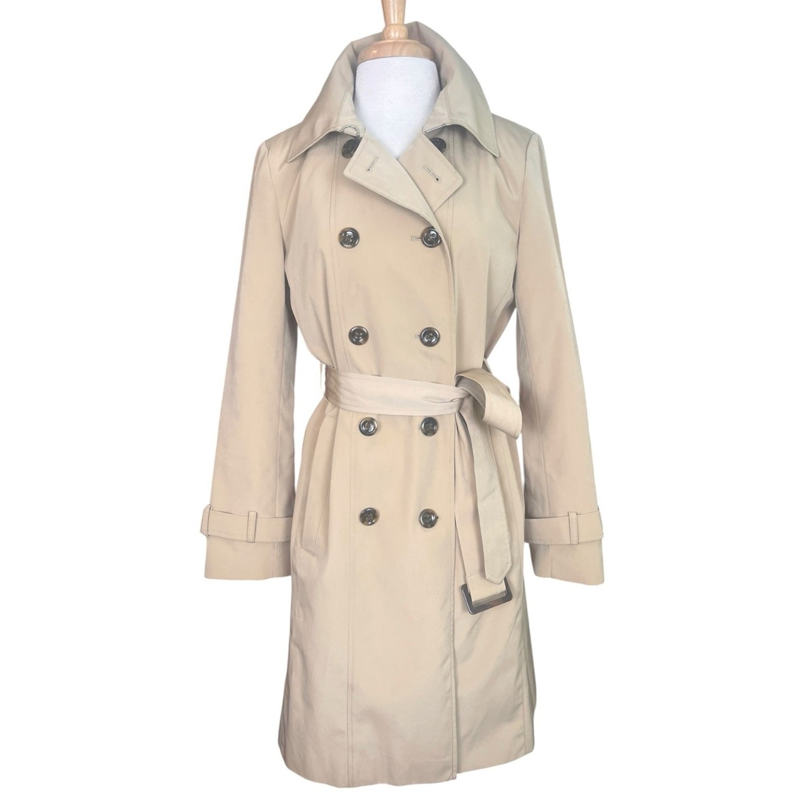 Calvin Klein Classic Khaki Trench Coat Womens Small Double Breasted Preppy
