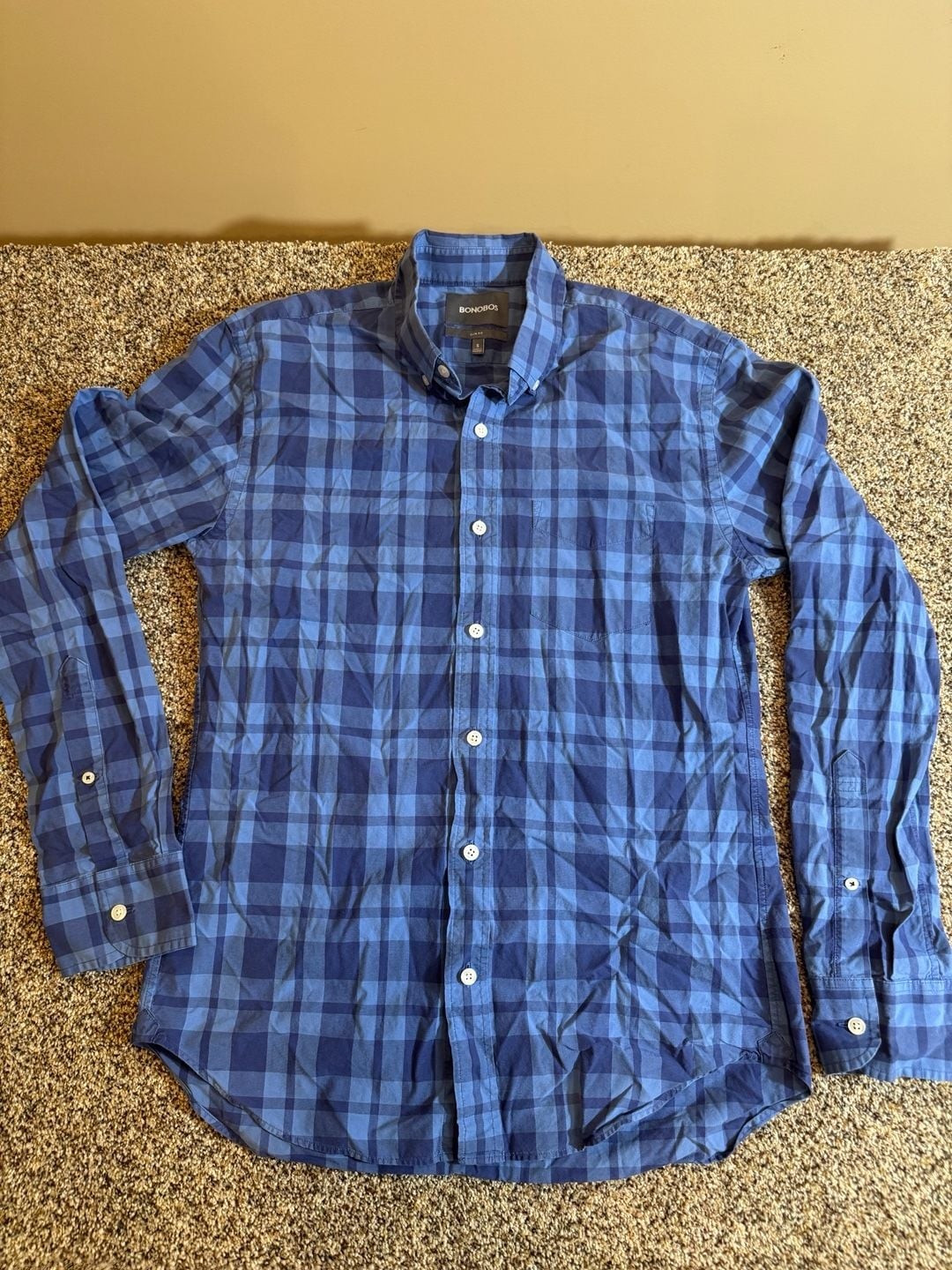 Bonobos Mens Slim Fit Blue Plaid Long Sleeve Button-Down Shirt