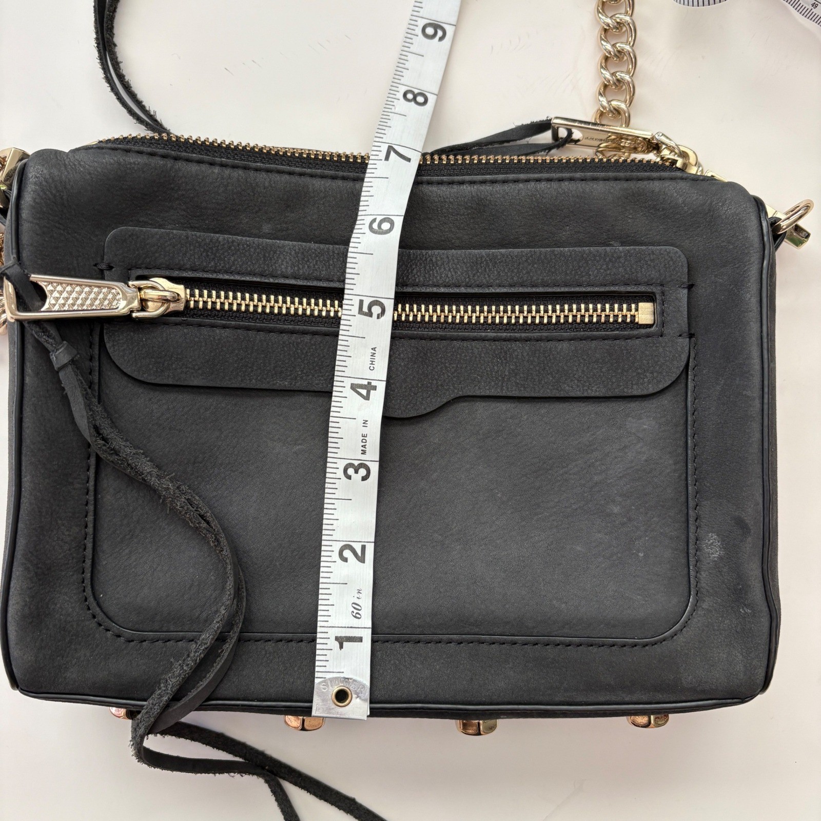 Rebecca Minkoff Mini MAC Crossbody Bag Black Nubuck Leather Gold Hardware Clutch
