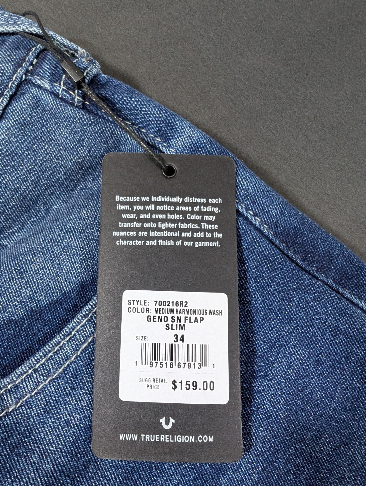 True Religion Geno Flap Relaxed Slim Jeans 34×32 36×32 Harmonious Wash
