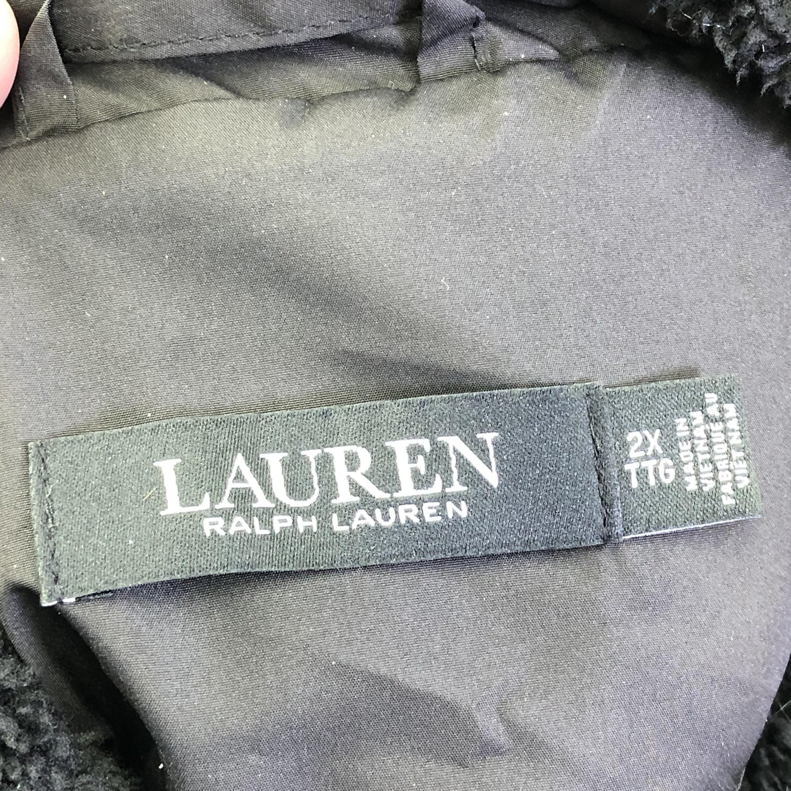 Lauren Ralph Lauren Quilted Jacket Womens 2X Plus Black Faux Fur Snap Lined