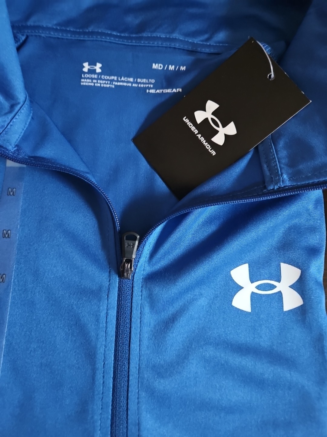 Under Armour Mens Heat Gear Long Sleeve 1/2 Zip Stretch Shirt Blue Medium New.