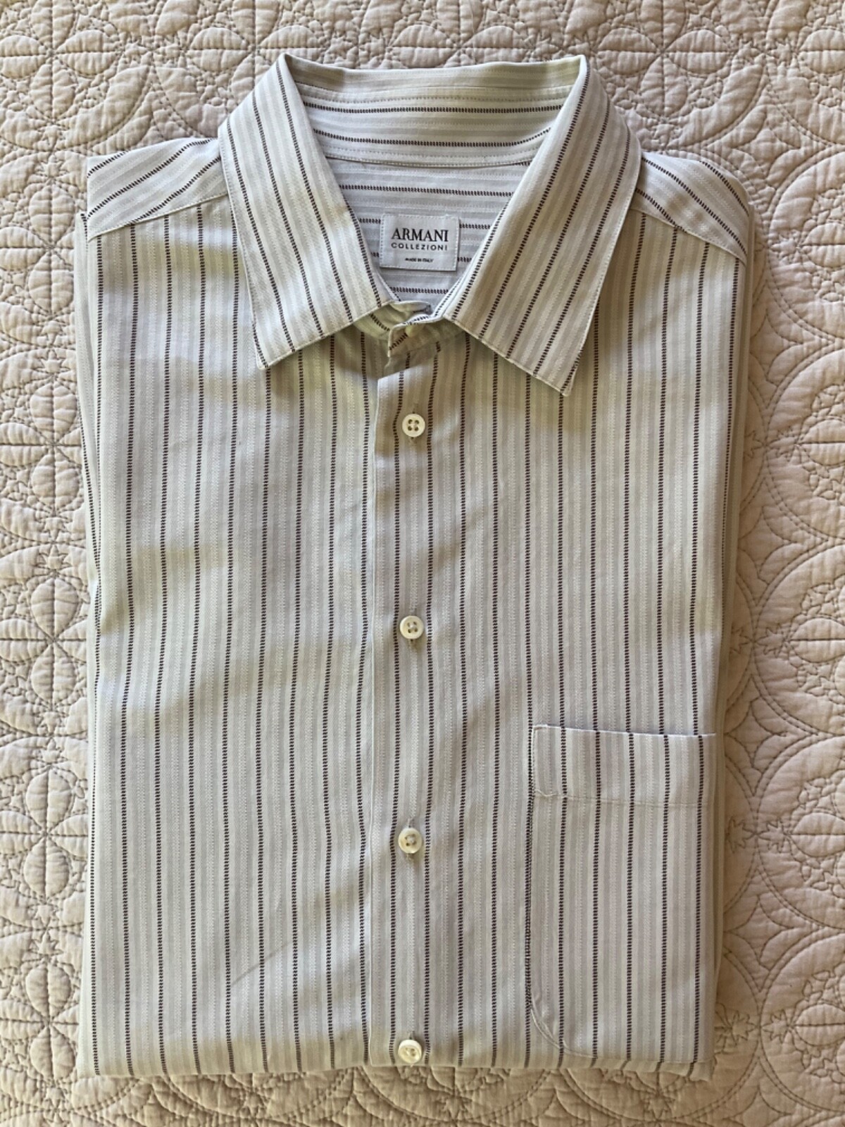 Men’s Armani Collezioni B/W Striped Dress Shirt, Sz. 16 1/2 x 32